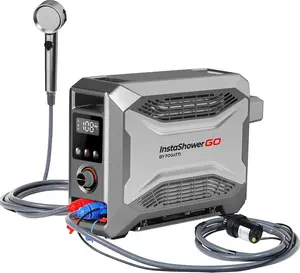 FOGATTI InstaShower GO, Portable Propane Tankless Water Heater 19,000 BTU, with 5000mAh Rechargeable Built-in Battery, DC 12V, Outdoor Camping Shower Instant Hot Set