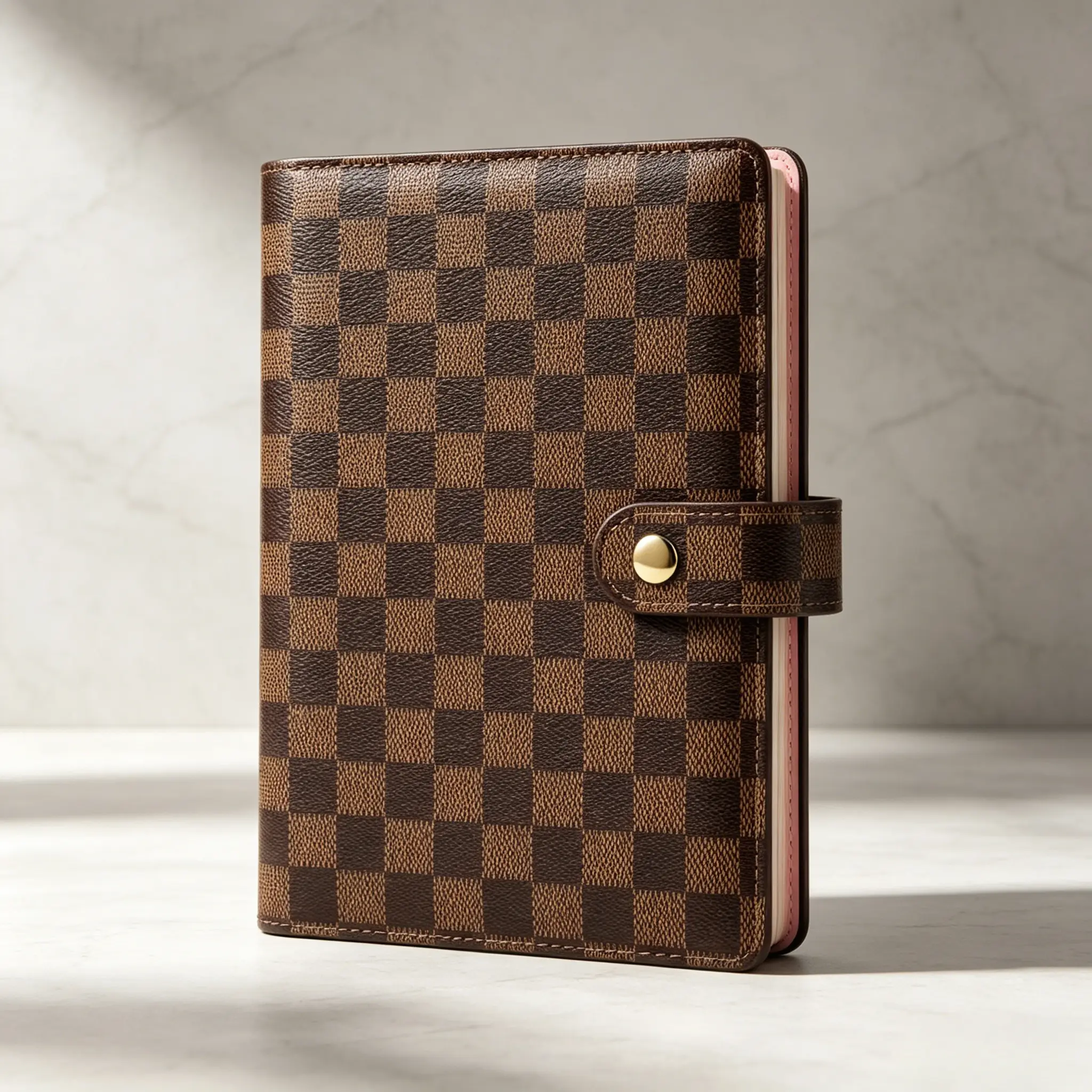 Checkered Faux Leather Binder Journal Cover (22x15cm) with Secure Metal Snap Closure, Classic Grid Planner Sleeve, Compact Organizer, Lightweight Slim Uniform Stitched Notebook Protector for Office, Stationery Accessory for Men Women, Checkboard Pattern,