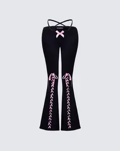 Vashti Black Ribbon Laced Sweatpants