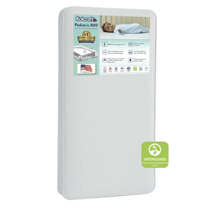 Kolcraft Pediatric 800 Extra Firm Baby Crib & Toddler Mattress, 80 Coil, Waterproof, Ecru