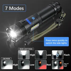 Durable Abs Flashlight with Smart Display, 7 Light Modes, 1200mah Rechargeable Battery, Portable Zoom Torch for Night Lighting
