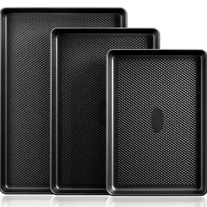 BF&CM HONGBAKE Diamond-Texture Baking Sheet Pan Set Non-Stick Cookie Sheets Teflon-Free Heavy Duty Bakeware 3 Sizes for Baking Cookies Pastry & Chicken