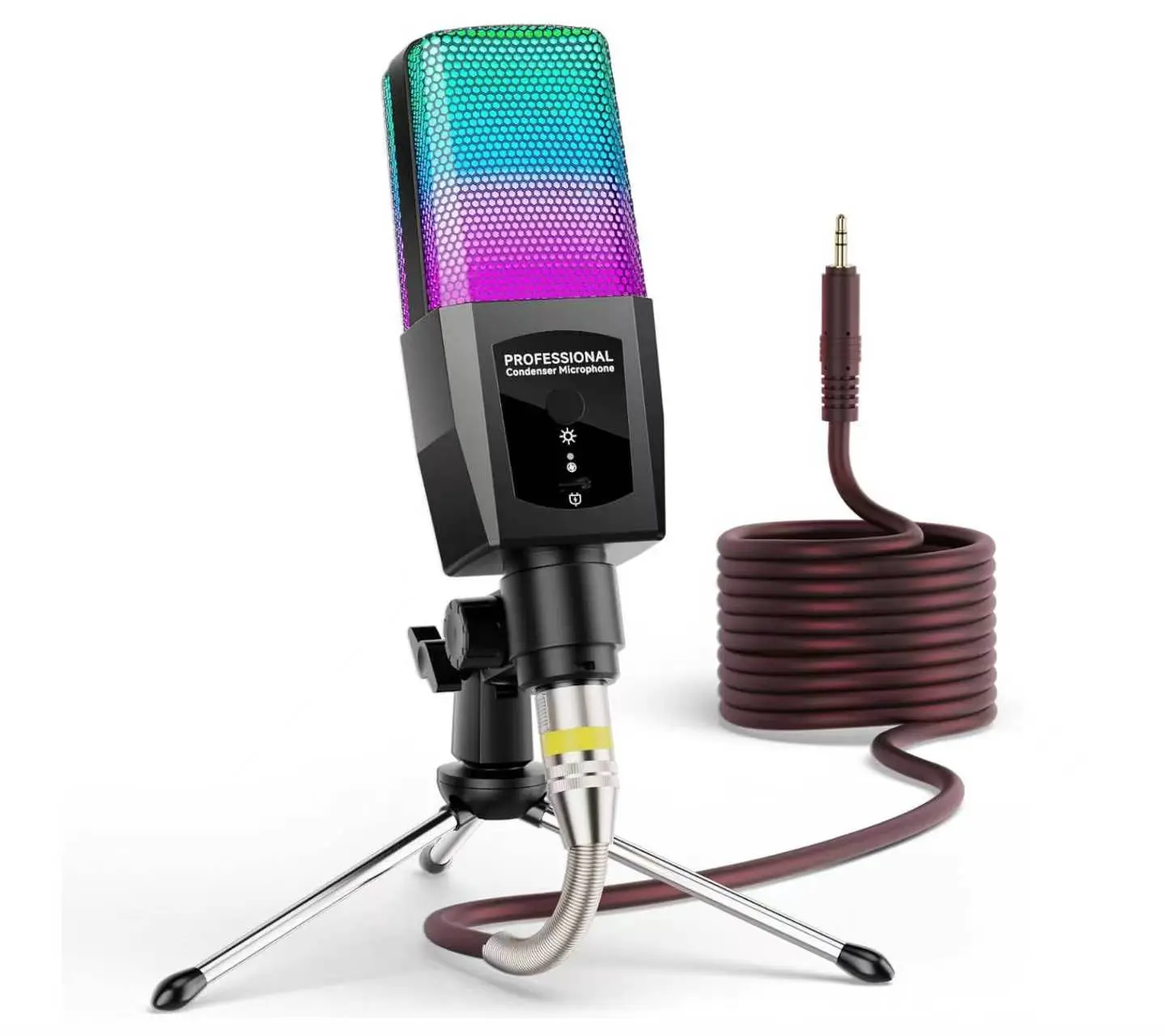 MAOMAO Studio Unisex Condenser Microphone with RGB Metallic Lights - 3.5mm Jack & XLR Plug, Rubber Construction, 15 Hours Use - Ideal for Gamers, Podcast Setup, Recording