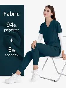 V Neck Quick-Dry Medical Hand Brush Suit Set, Comfortable Micro-Elastic Fabric, Hospital Work Home Rest Multi-Pocket Design