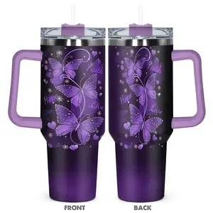 40oz with Lid & Straw, Butterfly & Letter Pattern Stainless Steel Water Bottle and Durable, Insulated Travel Drinkware, Vacuum Insulated Tumbler, Hydration Tumbler, Gift for Any Occasion, Drinkware