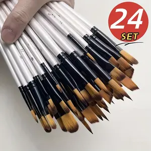24-Piece Artist Brush Set for Oil & Acrylic Painting, Flat Brush Kit, Nylon Bristle Brushes, Watercolor Painting Tools for Artists, Painting Supplies > Brushes & Paintbrushes