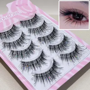 Mixiaohe Full Strip Diamond Fluffy False Eyelashes, Multicolor Sparkling Glitter Lashes, Wild Dense Cartoon Style, Natural Look, 8mm-14mm, Beginner Friendly
