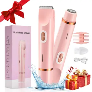 2 in 1 Women Electric Shaver Bikini Trimmer With Dual Head for Women IPX7 Waterproof Face & Body Silky Smooth Hair Removal USB Rechargeable Lightweight Epilator Electric Razors for Bikini Underarm Leg Arm Body Face