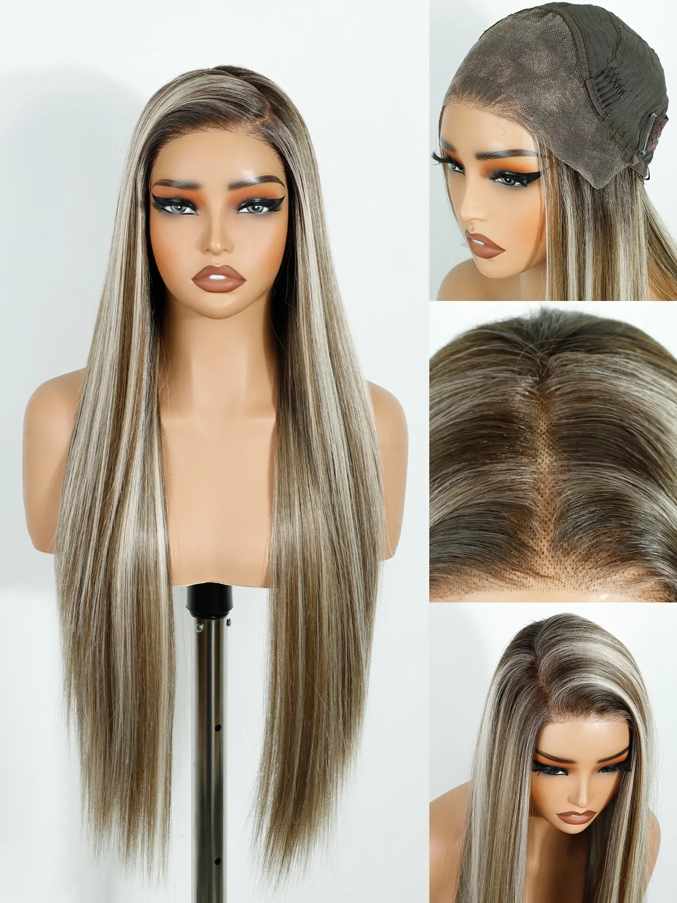 13*4 Platinum Blonde Lace Front Wig, Pre Plucked Long Straight Hair Wig, Lace Wigs, Heat Resistant Fiber, for Women Daily & Holiday Styles, Synthetic Fiber Wigs