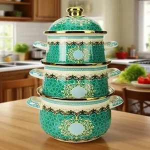 Durable Enamel Cookware Set with Glass Lid, Non-Stick Pot, Stewpot, Easy Clean, Suitable for Gas & Electric Stoves, Home Kitchen Use, Cooking Pans Set, Kitchen Food Cookware