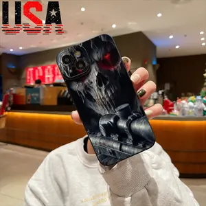 Glowing Skull with Sniper Scope Tactical Case for iPhone 11/12/13/14/15/16 Pro Max Plus TPU Anti-Shock Protection Black