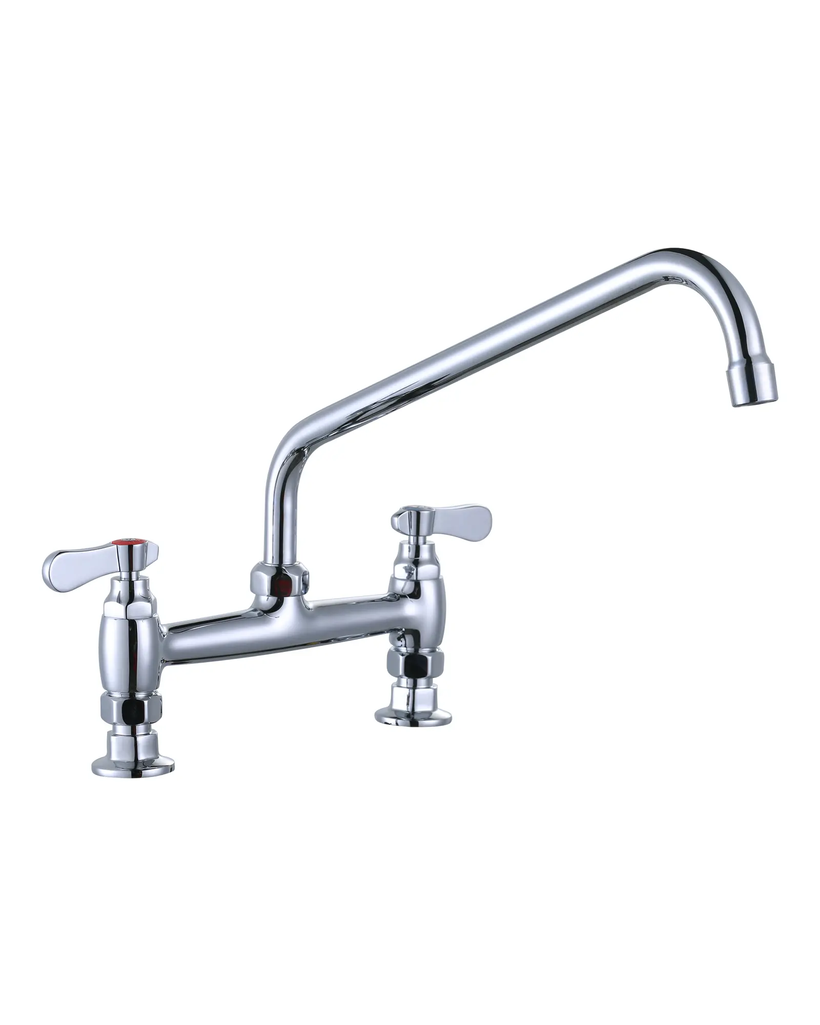 WOWOW Commercial Brass Kitchen Faucet - 8" Center Deck Mount, 14 in Swivel Spout with Supply Lines, Dual-Handle Utility Sink Faucet for Laundry Room, Restaurant Compartment Sink, Polished Chrome, Commercial Kitchen Faucets, Double Handle Faucet
