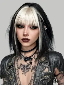 14 Inch Women's Short Straight Hair Wig with Bangs, Platinum & Rose Bangs, Synthetic Heat Resistant Fiber, Daily Party Cosplay, Synthetic Material Wigs