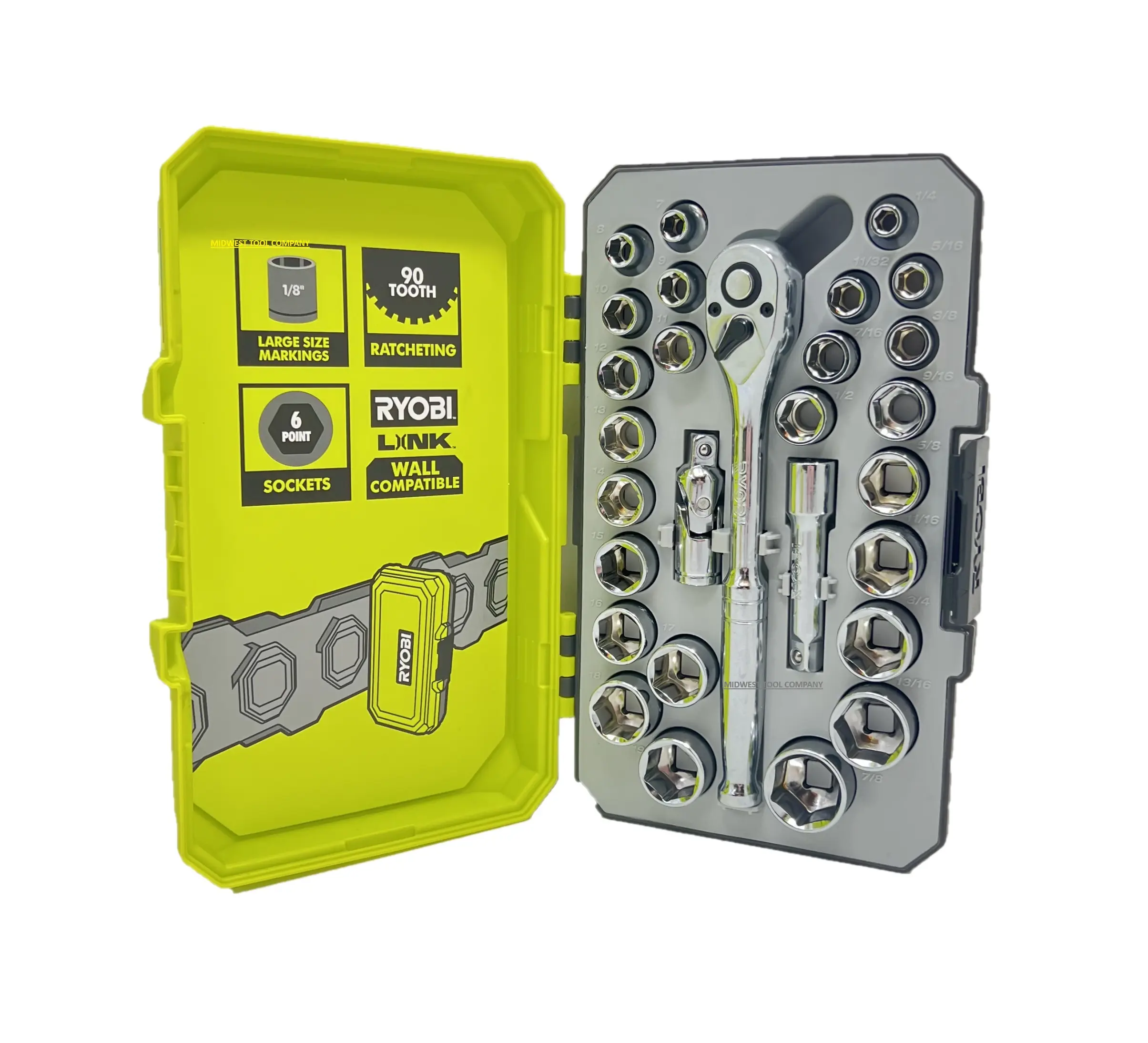 28 PC 3/8" Ratchet and Socket Set by Ryobi