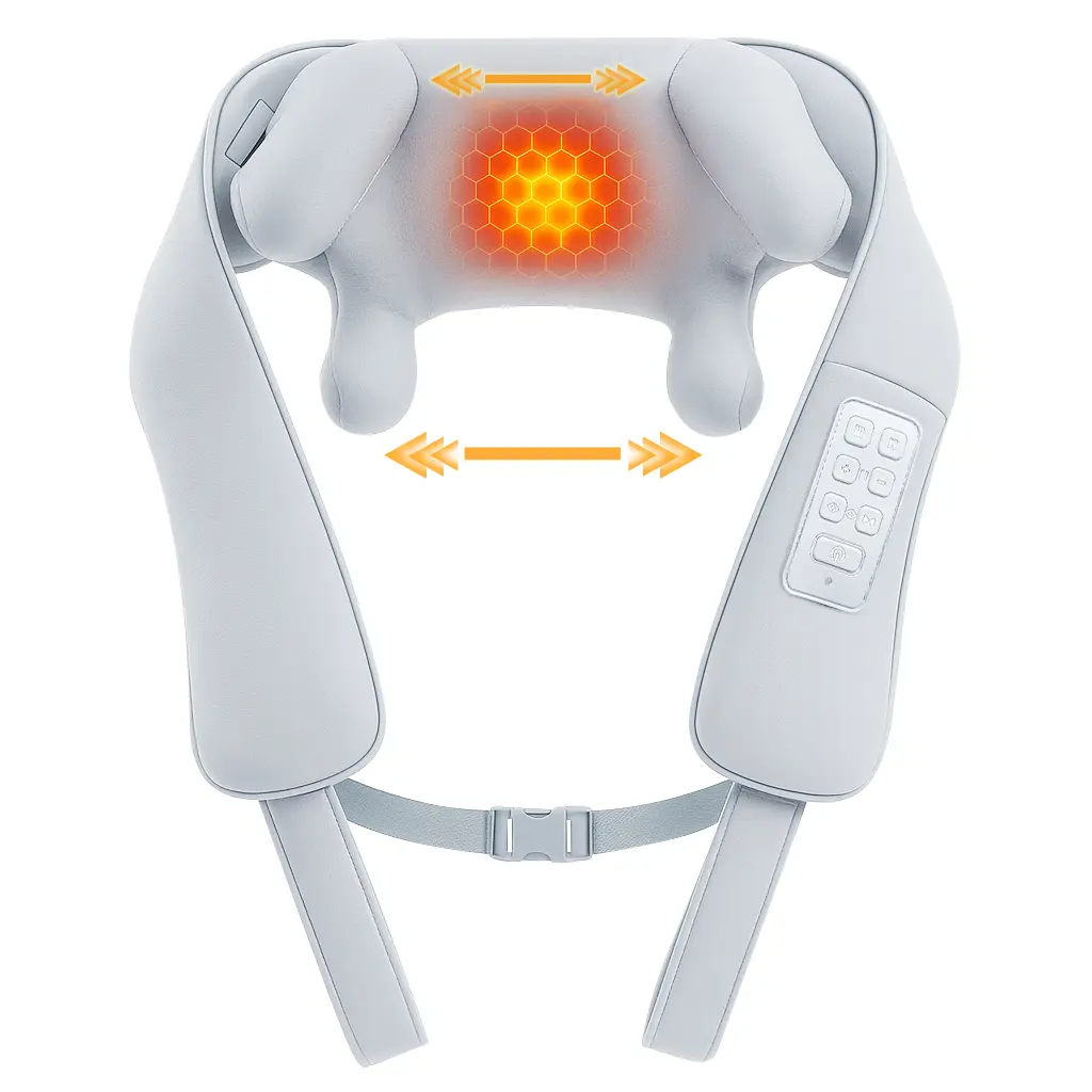 MASGRE U21 Gray Cordless Neck & Shoulder Massager with Heat – 6D Deep Tissue Massage, Adjustable Width & 6 Nodes – Fits Broad Shoulders – for Neck, Back, Traps – Gift for Men & Women
