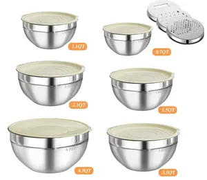 6 Piece Mixing Bowl with Lids Set,Stainless Steel Storage Bowls Kitchen,3 Grinder Attachments,Tableware Food Organizer Nesting Bowls Cooking Baking Airtight Kitchenware