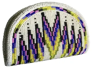 Hand Beaded Native American Inspired Ethnic Style Seed Bead Coin Purse - Purple Cream
