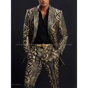 British Style Men's Suit Formal Wear Cool Snake Pattern Suit Set Plus Size