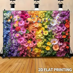 1PC 2D Flat Polyester Rainbow Flower-Butterfly Photo Backdrop Banner, Dual-Use for Photography & Decoration with Colorful Print, Ideal for Birthday Parties & Studios