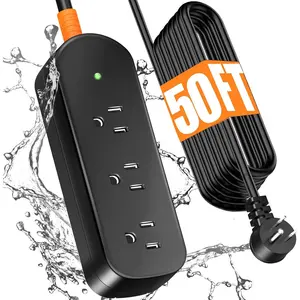 50FT Outdoor Extension Cord, IPX6 Outdoor Power Strip Weatherproof,  Surge Protector with 3 Wide Outlets, Shockproof Overload Protection for Camping, Garden, Industrial, Home Power Strip