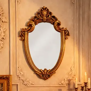 Vintage Style Mirror Hanging Decor, 1 Count Exquisite European Style Wall Mounted Mirror Ornament, Wall Decor for Home Living Room Bedroom, Home Decorative Mirror