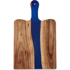 16.5x10 inch Navy Blue Acacia Wood & Epoxy Cheese Board Can Be Used As Serving Platter and Cutting Board For Food Charcuterie Appetizers Snacks Fruits Vegetables