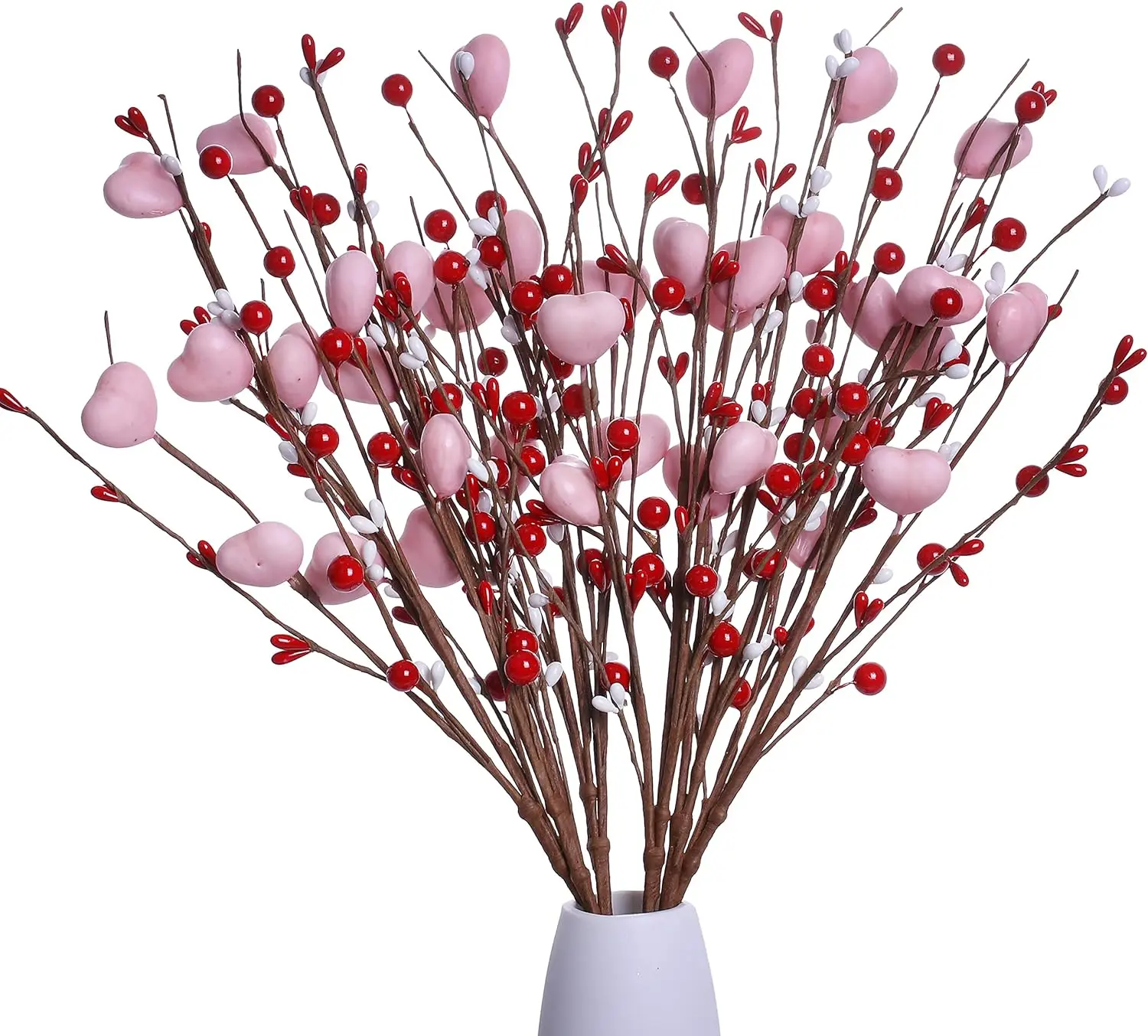 Valentines Day Decorations 6 Pack Valentines Day Picks Berry Stems with Pink Hearts for Valentine Decor Anniversary Wedding Decorations (Red/Pink)