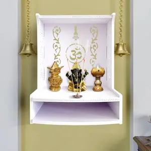 PVC Home Temple Modern Design, Hanging Storage Box Temple, Hindu Family Temple, Suitable for Home and Office Puja Temple, Floating Corner Shelf