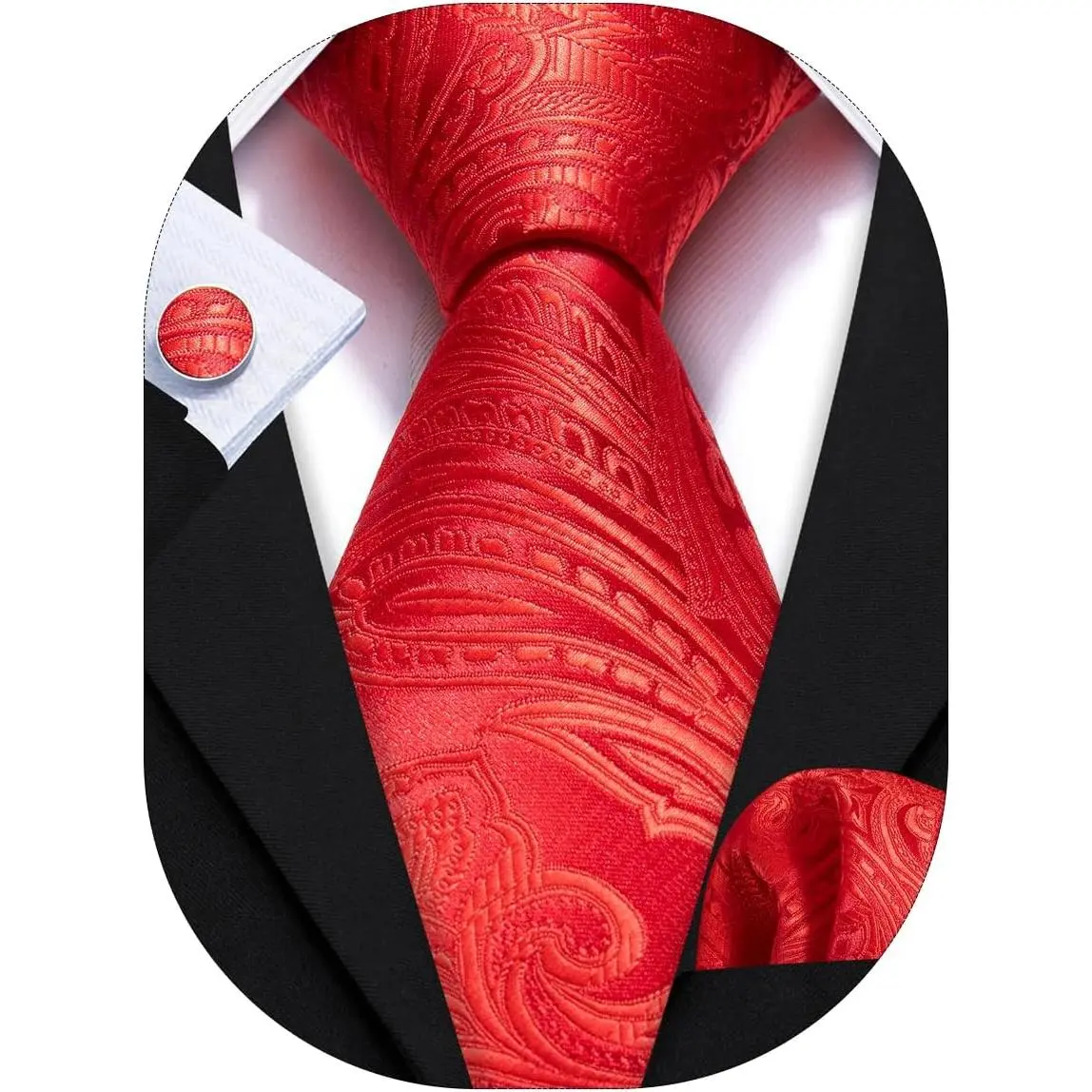 Men's Paisley Silk Neckties with Floral Print Tie Sets, Pocket Square Hanky, Cufflinks for Business, Wedding, Male, Friends, 3.35 Inches, Paisley Pattern Neckties, Hand Wash