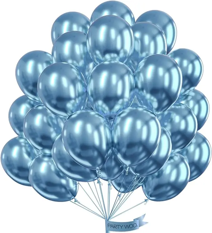 PartyWoo 50-Piece 12-In Round Metallic Blue Rubber Decorative Balloon Garland Kit - For Balloon Arch, Unisex Birthday Theme, Festive Occasions, Decorative Balloons Balloons
