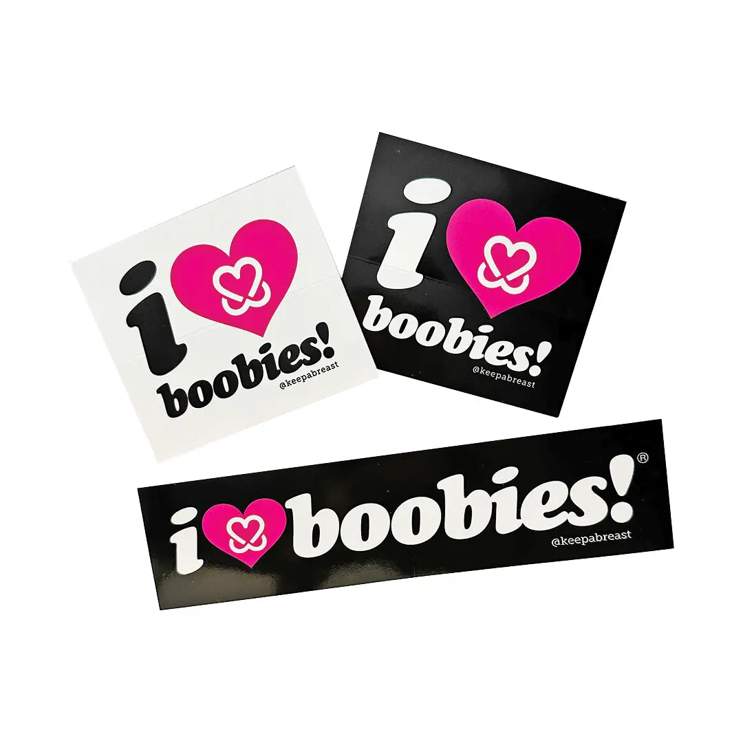 i love boobies! Triple Sticker Pack - Get Graphic Square & Bumper + Sugar Cookie Square - 3 Pack