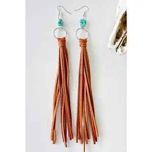 Chestnut Western Turquoise O-ring Tassel Earrings