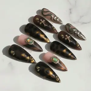 BadGyal | Gold Chrome Tortoise Shell | Handmade Press On Nails with Elegant Gold Accents | Reusable Salon Quality Press-On Set