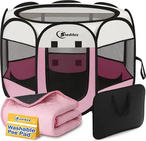 Dog Cat Playpen, Puppy Pet Playpen Indoor for Small Dog Crate Tent Cage Outdoor, Portable Pop Up Dogs Enclosure Kennel with Carrying Case for Dogs/Cats/Rabbits (Pink, Small with pad)