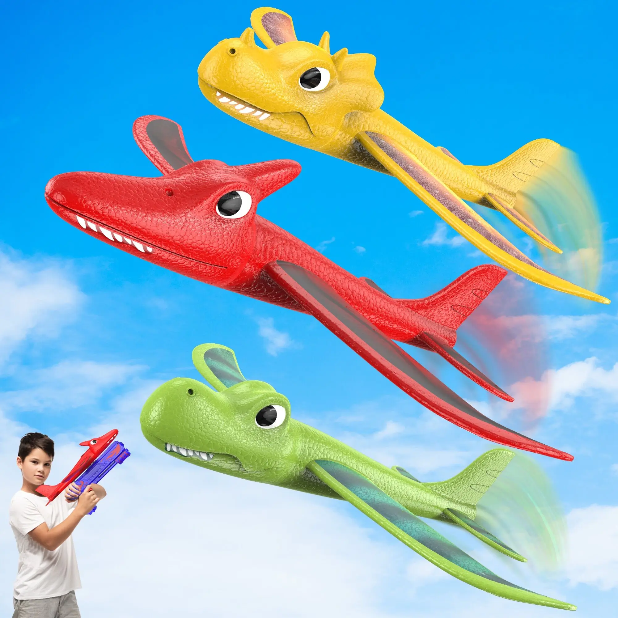 3 Pack Dino Airplane Launcher Toys