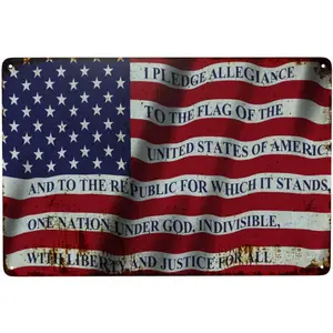 USA American Flag Vintage Metal Tin Sign Retro Funny Art Wall Decor Gift Man Cave Bar US Pledge of Allegiance 8x12 Inch