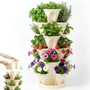 6-Layer Petal Shape Stackable Planter Pots - Vertical Garden Pots For Flowers, Succulents, Herbs, Strawberries And Vegetables - New Durable PP Plastic, New Resin Material, Indoor/Outdoor Garden Pots