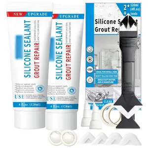 8Oz Clear  Caulk & Seal  Sealant,  Tile Grout Repair Kit with Grout Remove Scraper, Shrink & Crack Proof for Bathroom, Shower, Kitchen, Floor (4Oz, Pack of 2)