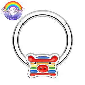 Oufer X Roly Rainbow Pig Hinged Segment Septum Ring-14G/16G