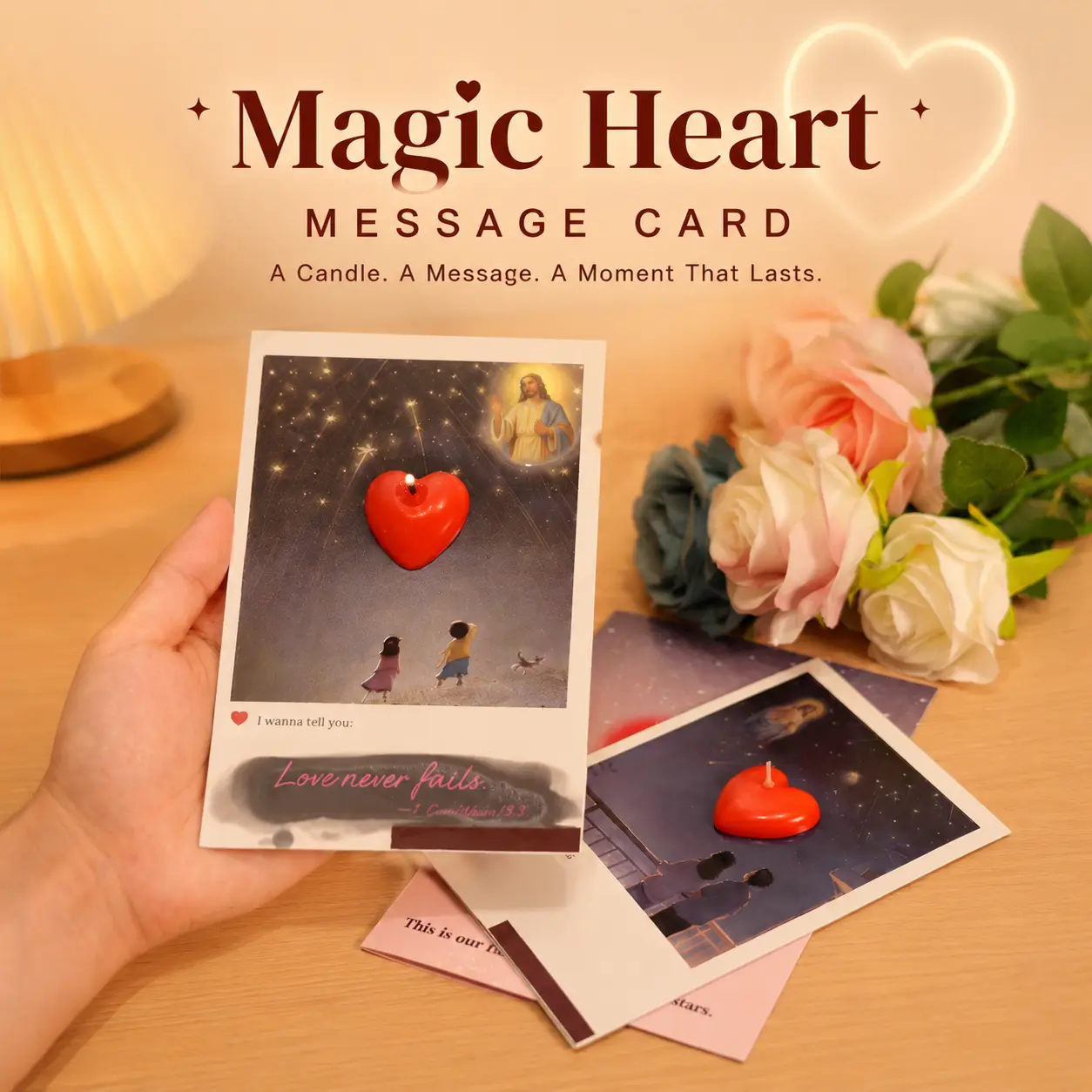 Starry Night Magic Reveal Card – Premium Romantic Greeting Card with Burning Candle Heart & Secret Reveal Message, Cute Keepsake Gift for Couples, Valentine’s Day, Graduation & Special Occasions