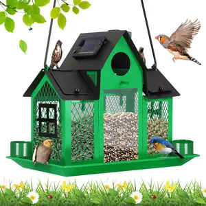 Solar Bird Feeders House for Outside Hanging, Metal  Bird Feeder for Outdoors, Large Cardinal Bird Feeder Birdhouses Green