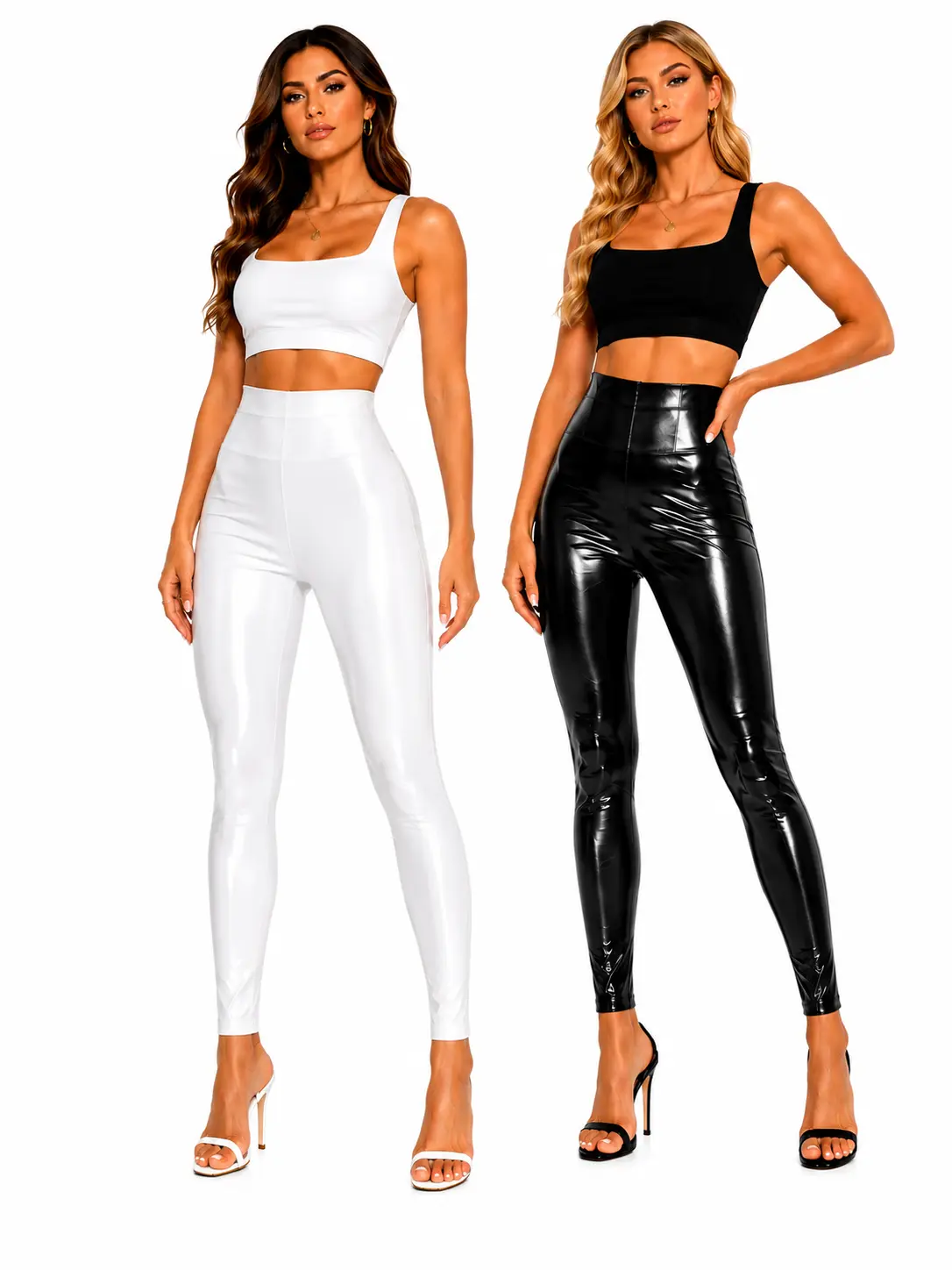Shiny White High Rise Faux Pants for Women Non-SheerCurve Fit Stretch Trousers Rooftop Party Concert StreetwearBottoms sohochic Butt Hugging Pants Fitted WomenswearBasic