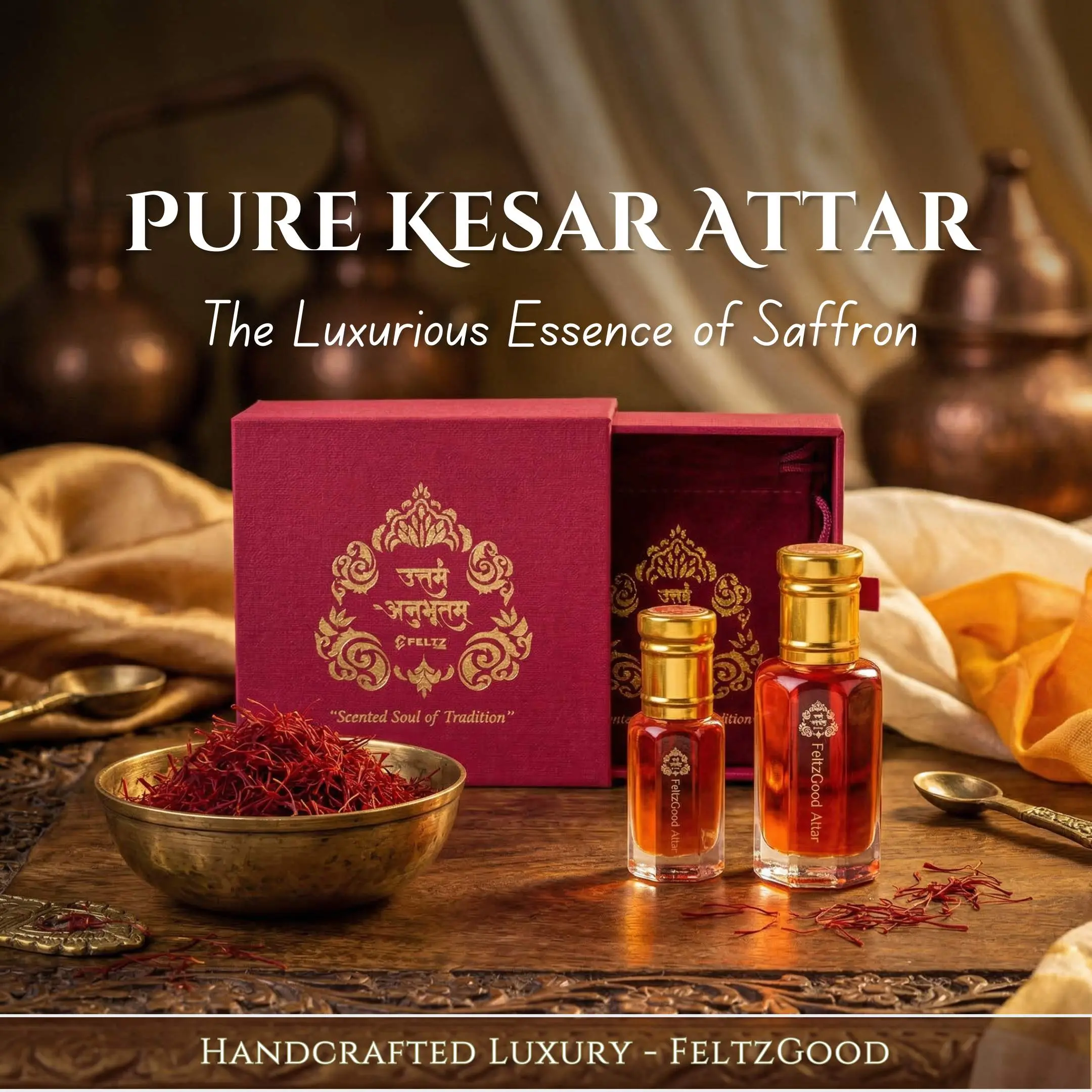 Pure Kesar Attar Perfume Oil: Vegan Saffron Fragrance in Gift Box