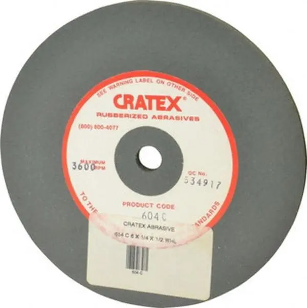 CRATEX Coarse Grade Silicon Carbide Surface Grinding Wheel - 6" Diameter, 1/2" Hole, 1/4" Thick, Rubber Bond, No Recess, 3600 Max RPM, 604C