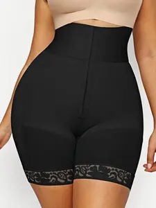 1 Count Women's Elastic Waistband, Shapewear, Crotch Zipper Easy Access, High Waist 3-Row Hook & Eye Closure Briefs, Anti-Slip Grip Strip Lace Hem Sculpting, Butt-Lifting Cinched Contouring Panties, Great For Casual Outing