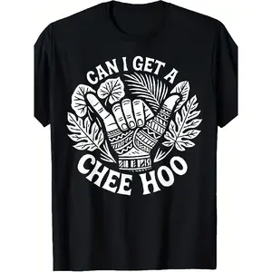 Men'S & Women'S Pacific Islander Chee Hoo Graphic T-Shirt - 220gsm Heavyweight Pure Retro Polynesian Design with Hawaiian Tribal Print, Maori Tattoo Art & "Can I Get a Chee Hoo" Slogan - Unisex Casual Summer & Casual Attire for Beach, Festivals