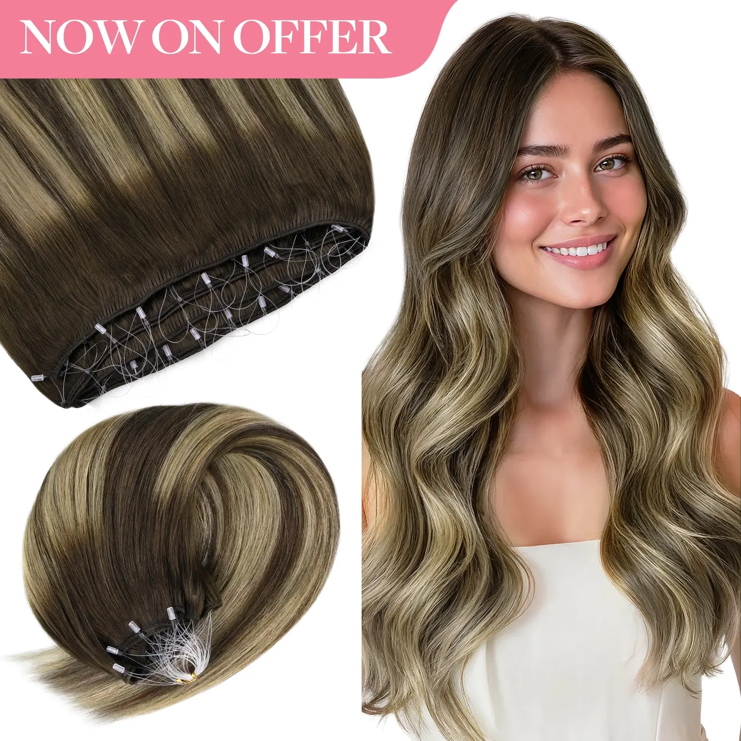 [Final Offer]GOO GOO Micro Loop Beaded Sew In Weft Hair Extensions Human Hair, Sew In Feather Weft Extensions Straight Human Hair for Scalp Friendly with Invisible and Natural Hair Look  #blackfriday