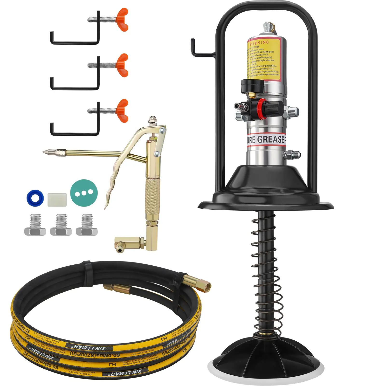 【Summerfinds】VEVOR Grease Pump,50:1 Pressure Ratio Air Operated Grease Pump with 13 ft High Pressure Hose and Grease GunPneumatic Grease Pump with Barrel CapPortable Lubrication Grease Pump 360° Gun Head