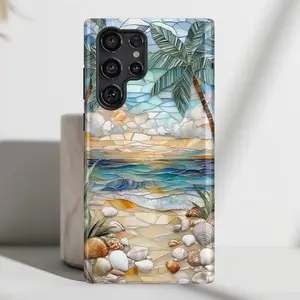 Enchanting Beach Stained Glass Mosaic Design Phone Case, Phone Covers for iPhone 17 16 15 14 13 12 Pro Max Plus X, Samsung Galaxy S25 S24 S23 S22 S21 Ultra
