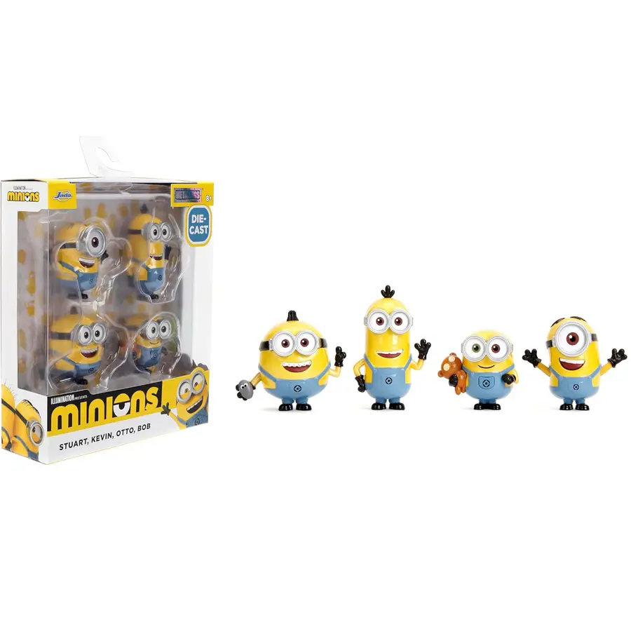 Jada Despicable Me Minions Metalfigs 4-Pack - Stuart, Kevin, Otto, Bob - Collectible 2.5" Metal Figures